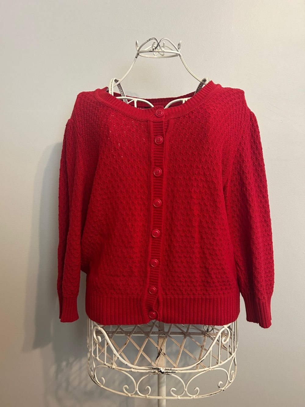 Women’s Red Button-Front Knit Cardigan Sweater